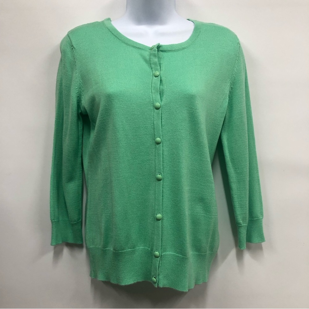 New York & Company womens S green cardigan button down sweater
